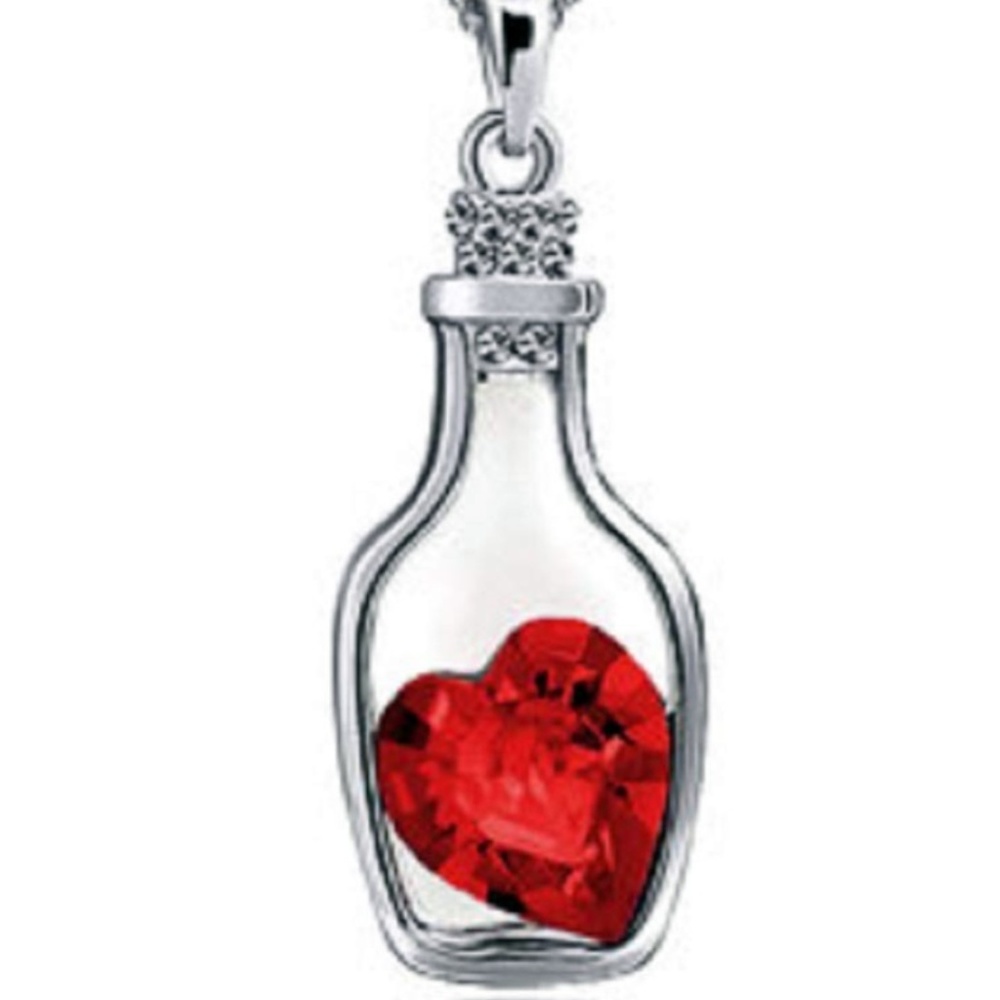 Red Heart in a Bottle Necklace Wine Bottle